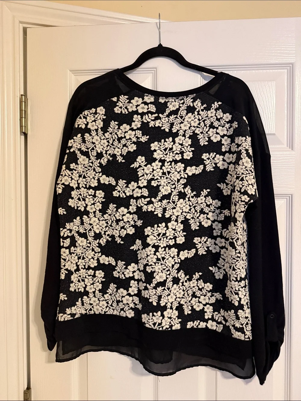 Democracy Black and White Floral Crewneck Sweater